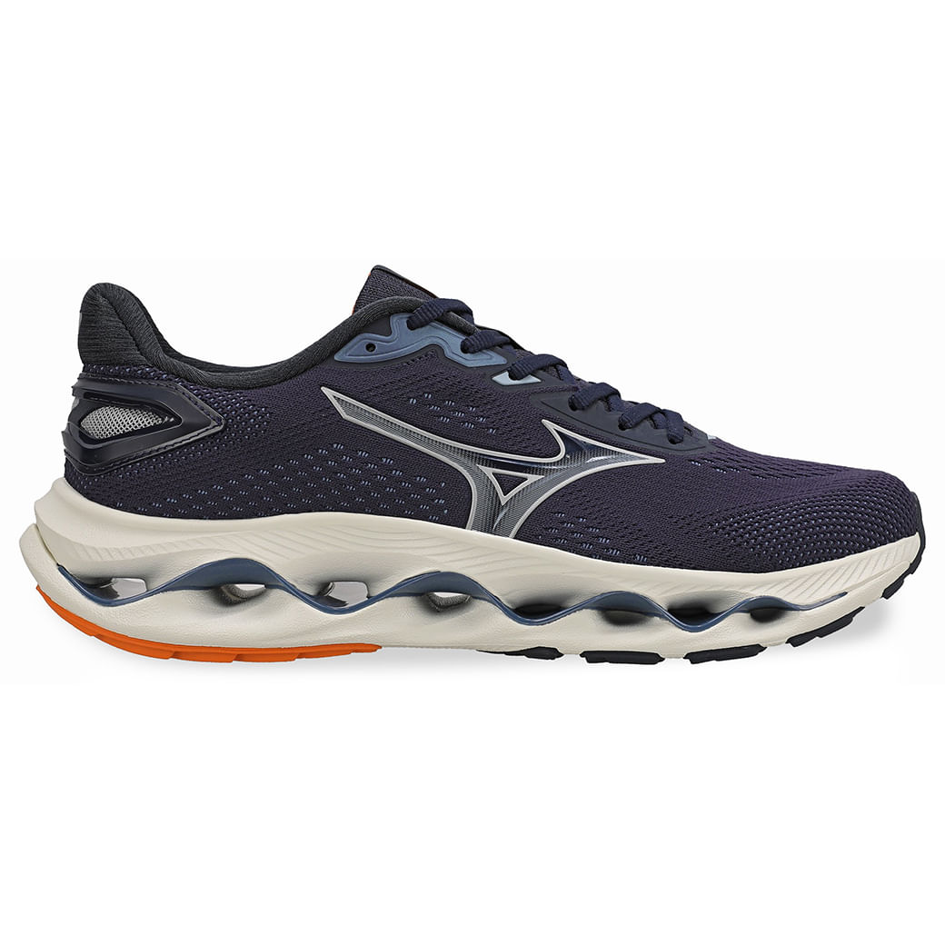 Tênis esportivo Mizuno Legende 5 Masculino Marinho vista frontal com solado e lateral visíveis
